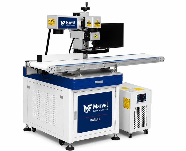 Vision Laser Marking Machine with camera alignment and conveyor table Vision Laser Marking Machine with camera alignment and conveyor table